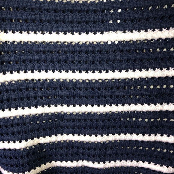LULULEMON Cotton Crochet Mesh Pullover Sweater Navy Blue White Stripe XL NWT - Picture 6 of 14